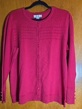 Christopher & Banks Deep Red Button-Front Knit Cardigan